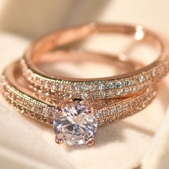 None Jewelry - 18k Rose Gold Filled Simulated Diamond Bridal Set